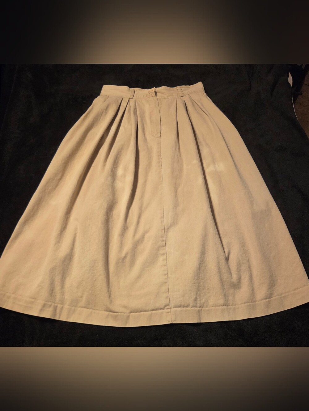 Vtg 70s Truffles Heavy Kahki Classic Pleated Midi Skirt in Beige Womens Size 11